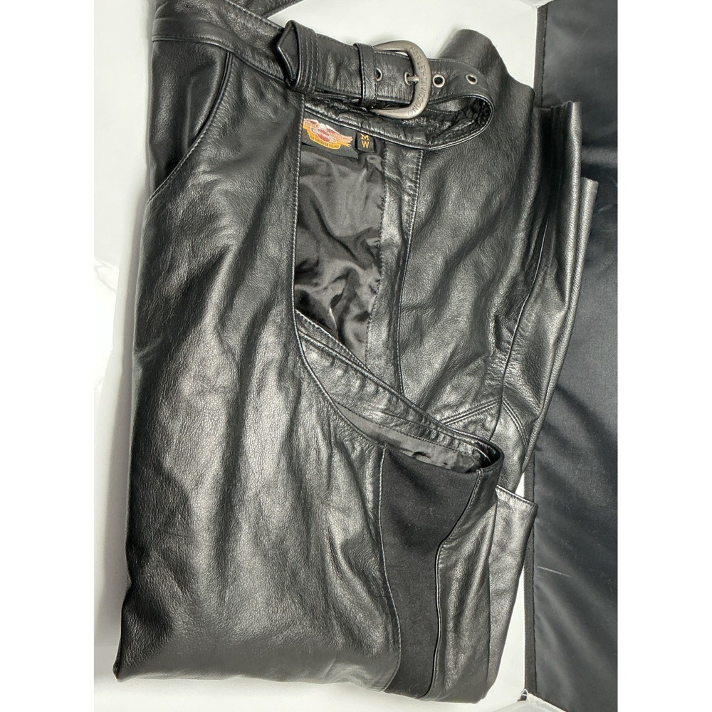 Harley Davidson Women's Black Leather Riding Chaps Size MW Genuine! H2901